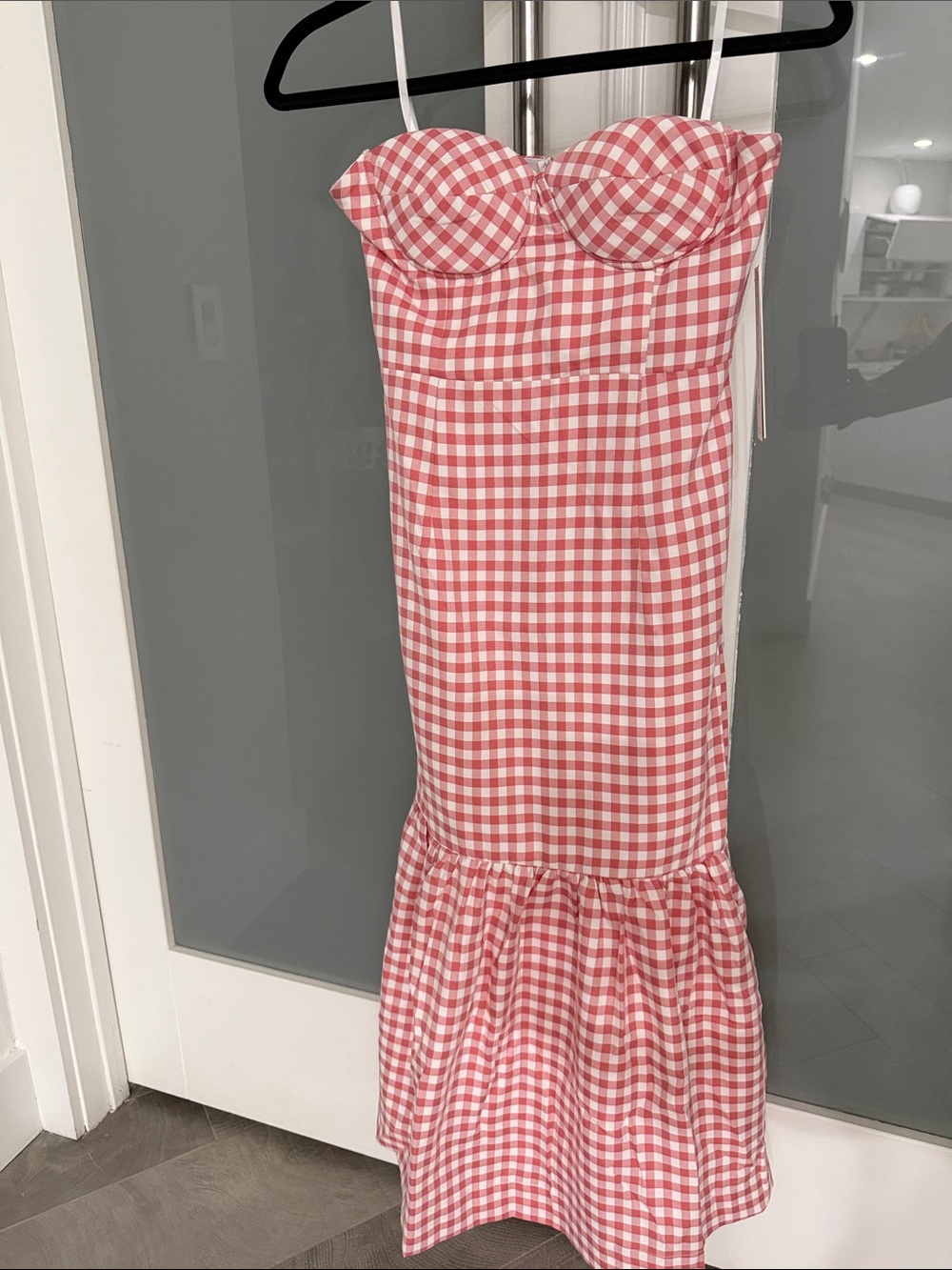 NWT Aqua Gingham Strapless Dress